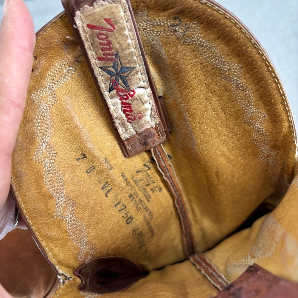 Tony Lama Cowboy Western Boots Tan Brown Leather Roper Women's Size 7B - Picture 7 of 9